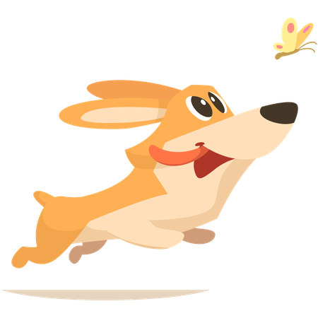 Cute funny puppy with butterfly  Illustration
