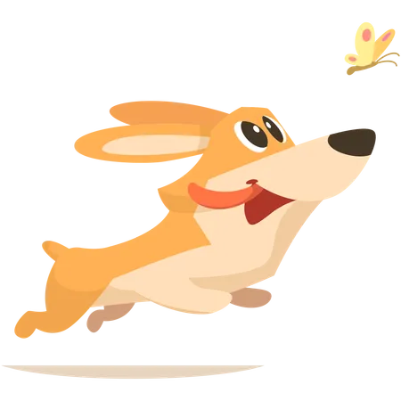 Cute funny puppy with butterfly  Illustration