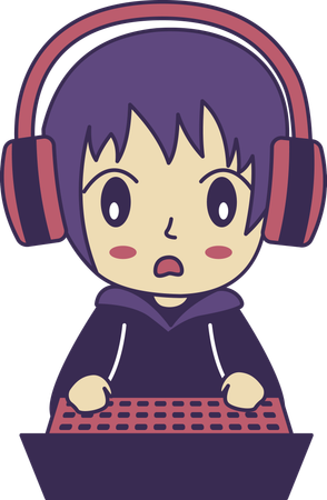 Cute Gamer Boy Wearing Headset Playing Game with Laptop with Shocked Expression  Illustration