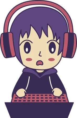 Cute Gamer Boy Wearing Headset Playing Game with Laptop with Shocked Expression  Illustration