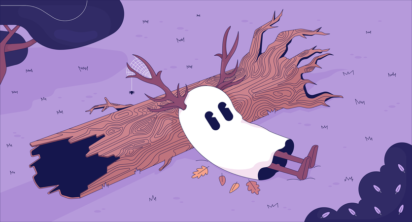 Cute ghost in melancholy autumn forest  Illustration