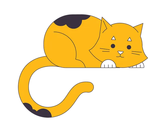 귀여운 생강 고양이는 평평한 선 색상으로 분리된 벡터 개체에 앉아 있습니다 흰색 배경에 편집 가능한 클립 아트 이미지입니다 웹 디자인을 위한 간단한 개요 만화 지점 그림 일러스트레이션