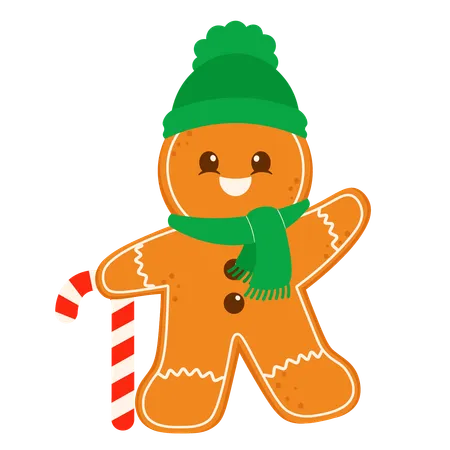 Cute Gingerbread With Candy Cane  Illustration