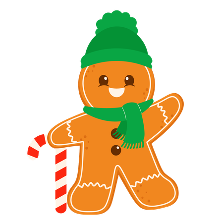 Cute Gingerbread With Candy Cane  Illustration