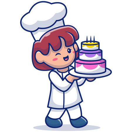 Cute girl baking cake  Illustration