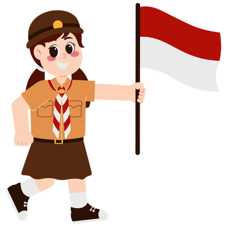 Cute Girl Carrying Indonesian Flag  イラスト