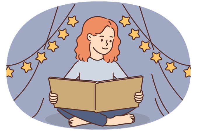 Cute girl child reading book  Illustration