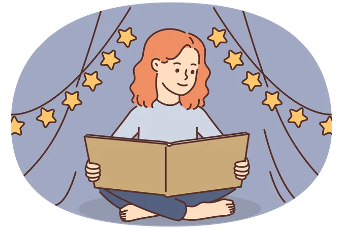 Cute girl child reading book  Illustration
