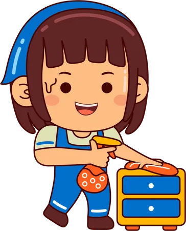 Cute girl cleaning drawer  Illustration