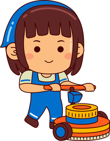 Cute girl cleaning floor  Illustration