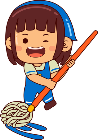 Cute girl cleaning floor using mop  Illustration