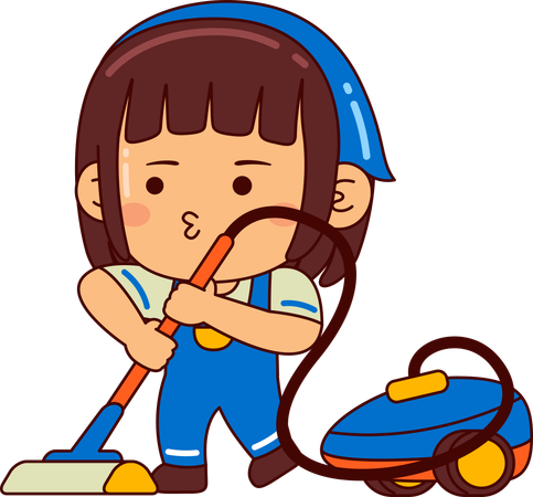 Cute girl cleaning floor using vacuum machine  Illustration