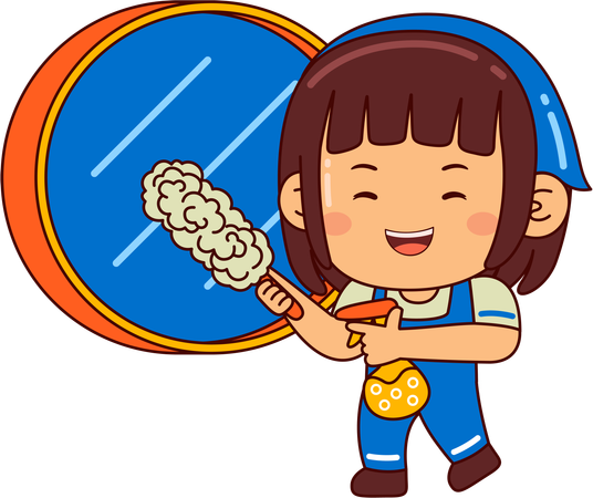 Cute girl cleaning mirror  Illustration