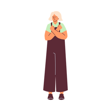 Cute girl crossed arms over chest while  use love on sign language  Illustration