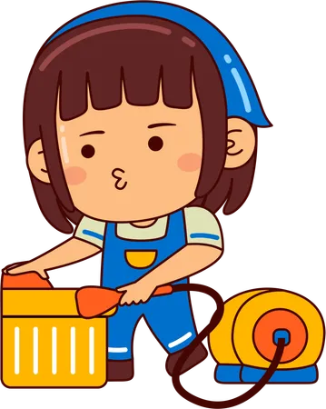 Cute girl doing cleaning work  Illustration