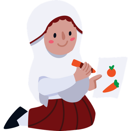 Cute girl doing Drawing in drawing Book  Illustration