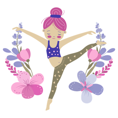 Cute girl doing gymnastics in garden  Illustration