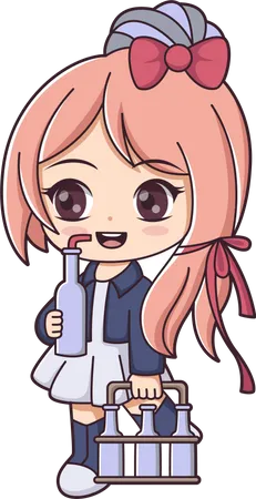Cute Girl drinking soda  Illustration