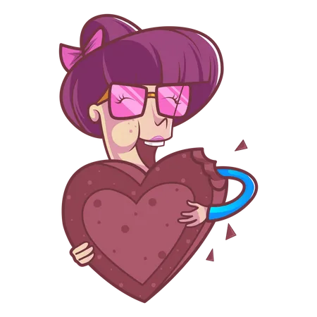 Cute girl eating heart shape chocolate Illustration