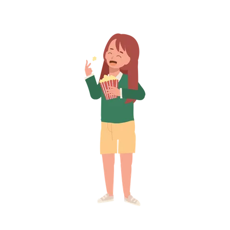 Cute girl enjoy with popcorn  Illustration