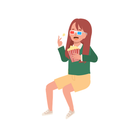 Cute girl enjoy with popcorn in cinema  Illustration