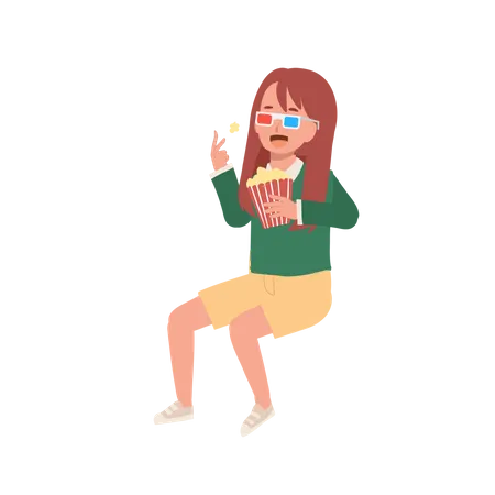 Cute girl enjoy with popcorn in cinema  Illustration