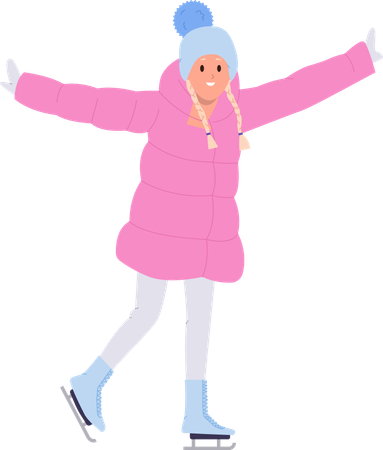 Cute girl enjoying ice skating in winter vacation  Illustration