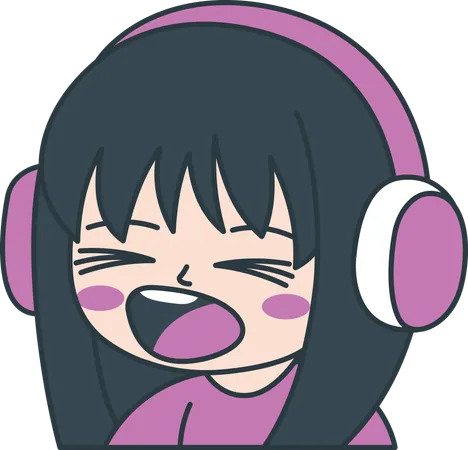 Cute Girl Gamer Anime Cartoon Character Wearing Headphone While Shouting  Illustration