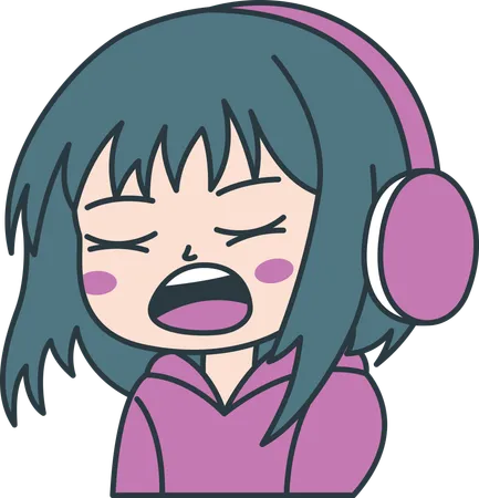 Cute Girl Gamer Anime Cartoon Character Wearing Headphone While Singing  Illustration