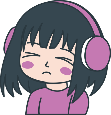 Cute Girl Gamer Anime Cartoon Character Wearing Headphone with Sad Expression  Illustration