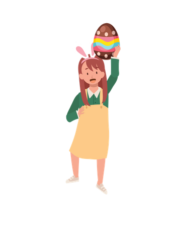 Cute girl  holding big easter egg upper head  Illustration