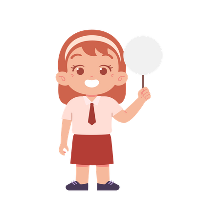 Cute Girl Holding Blank Board In Right Hand  Illustration