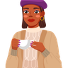 illustration girl drink coffee