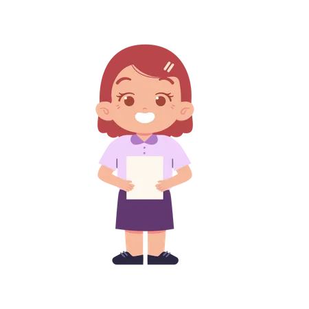 Cute Girl Holding Document  Illustration