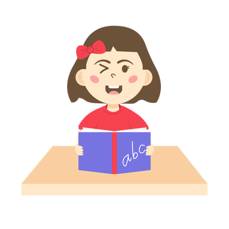 Cute girl holding english book  Illustration