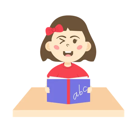 Cute girl holding english book  Illustration