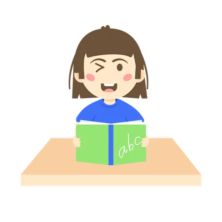 Cute Girl Holding English book  Illustration