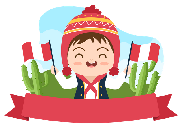 Cute Girl Holding Peru Flag on Independence day Illustration