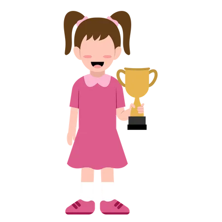 Little Girl Holding Trophy Illustration