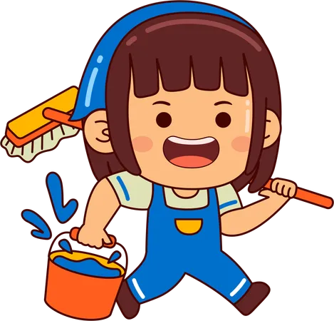 Cute Housekeeper Girl Cartoon Character Illustration