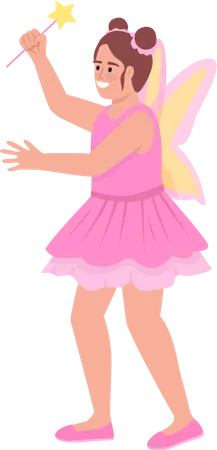 Cute Girl In Fairy Dress Semi Flat Color Vector Character Editable Figure Full Body Person On White Halloween Party Simple Cartoon Style Illustration For Web Graphic Design And Animation Illustration