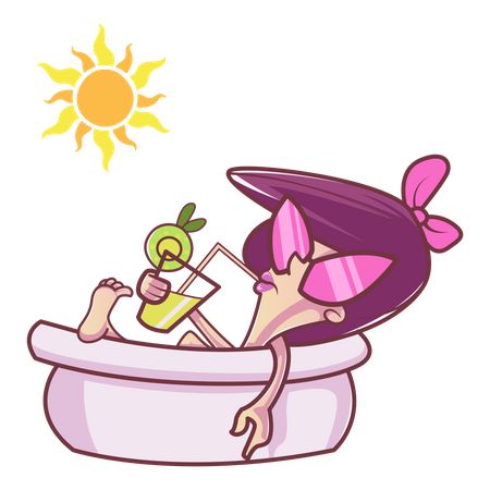 Cute girl is drinking juice and sitting in bathtub Illustration