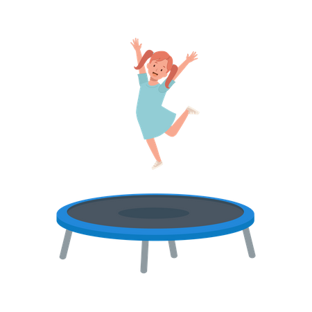 Cute girl jump on trampoline  Illustration