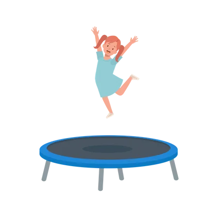 Happy Cute Kid Smile Jump On Trampoline Flat Vector Cartoon Illustration イラスト
