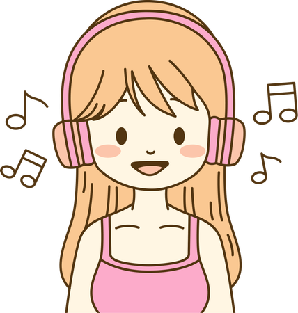 Cute Girl Listening Music  Illustration