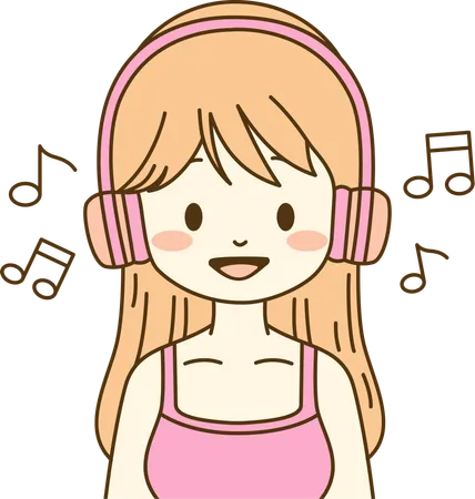 Cute Girl Listening Music  Illustration