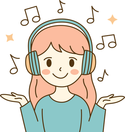 Cute Girl Listening Music While Smiling  Illustration