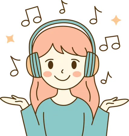 Cute Girl Listening Music While Smiling  Illustration