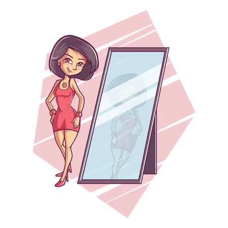 Cute girl looking in the mirror Illustration