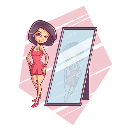 Cute girl looking in the mirror  Illustration